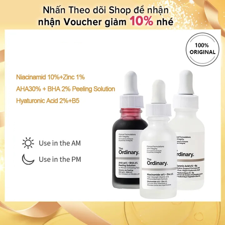 The ordinary niacinamide 10% + zinc 1% & hyaluronic acid 2% + b5 -30ml + ha serum & aha30% + bha2% peeling solution