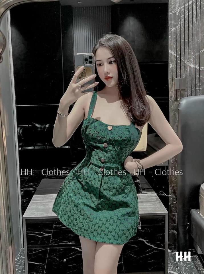 Set bộ 2 dây họa tiết caro áo 2 dây phối chân váy chữ a đính nút cực xịn