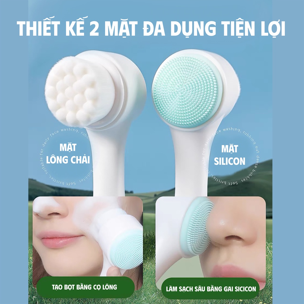 Cọ rửa mặt và tẩy da chết 2 đầu - Làm sạch da mặt nhạy cảm - Massage mặt nhẹ nhàng - Lamdepdeal