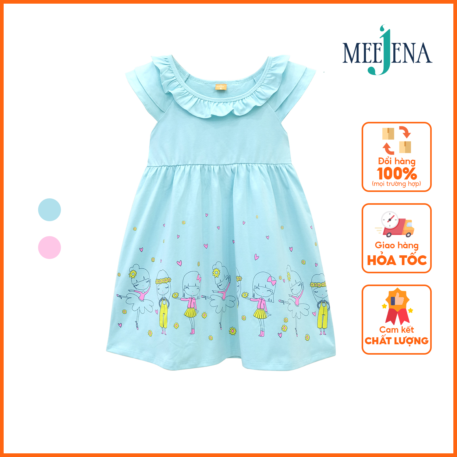 Đầm bé gái cánh tiên cổ bèo in cô gái từ 10-34 kg MEEJENA - 1779