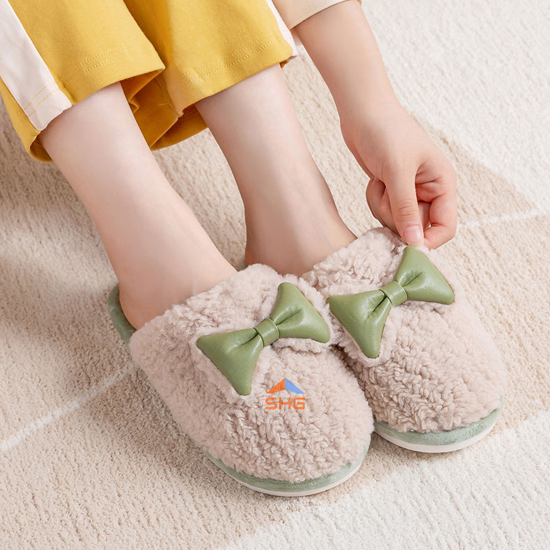 Dép lông unisex ulzzang đế cao su cao cấp lông xù có đính nơ sang trọng,mượt êm