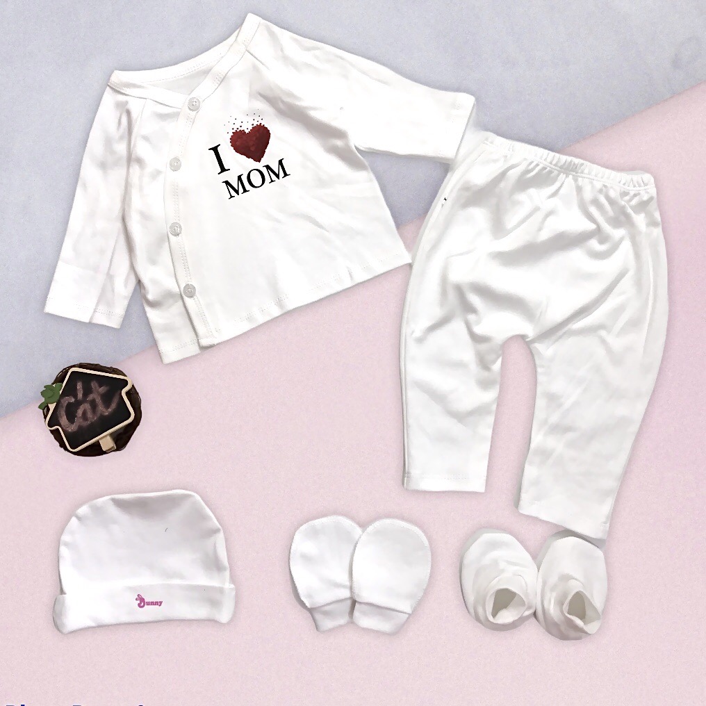 Set quần áo sơ sinh cúc lệch cotton xuất dư cho bé 3-10kg