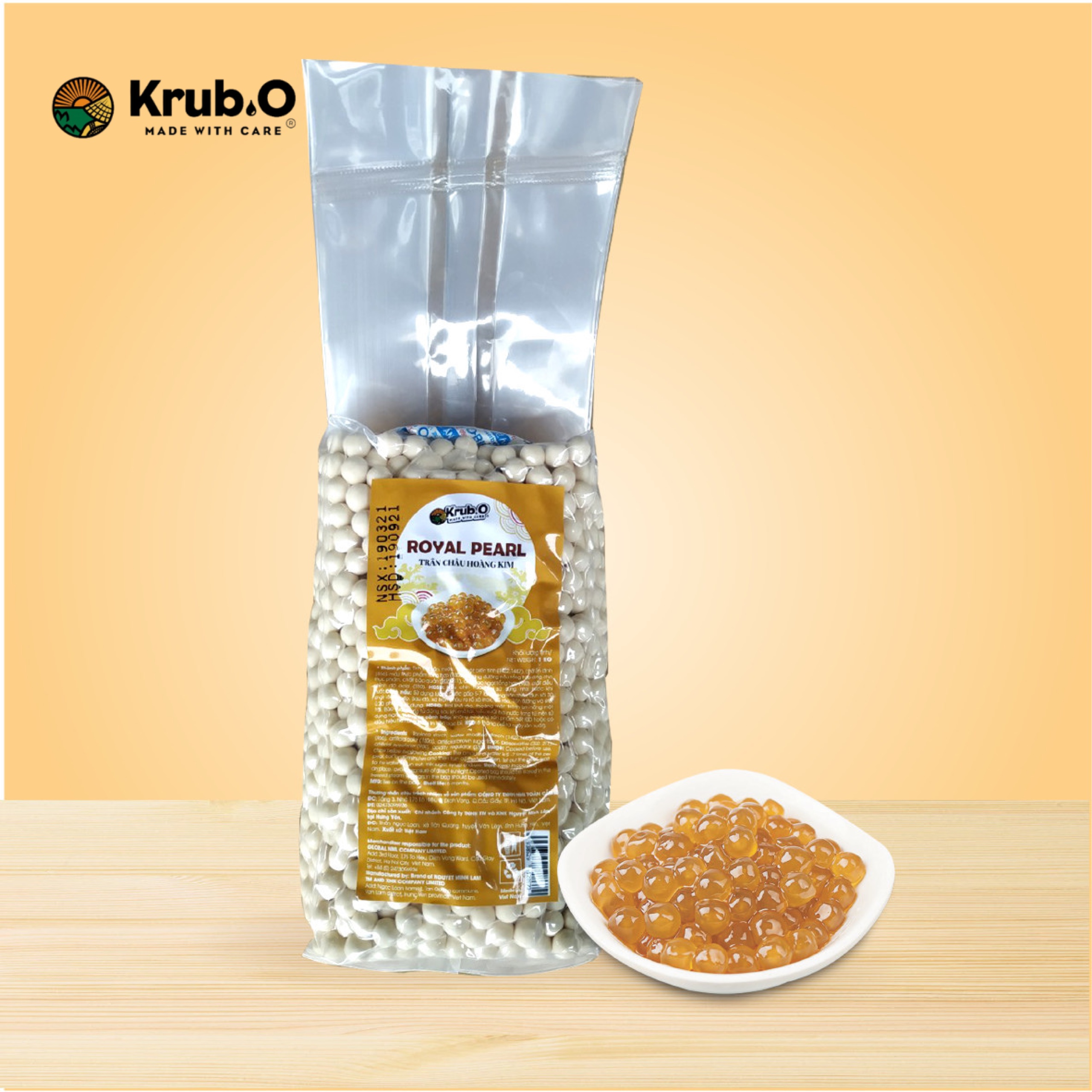 Thùng Trân Châu Hoàng Kim Krub.O - Royal Pearl 20 kg . Nguyên liệu làm trà sữa, pha chế đồ uống tại nhà.