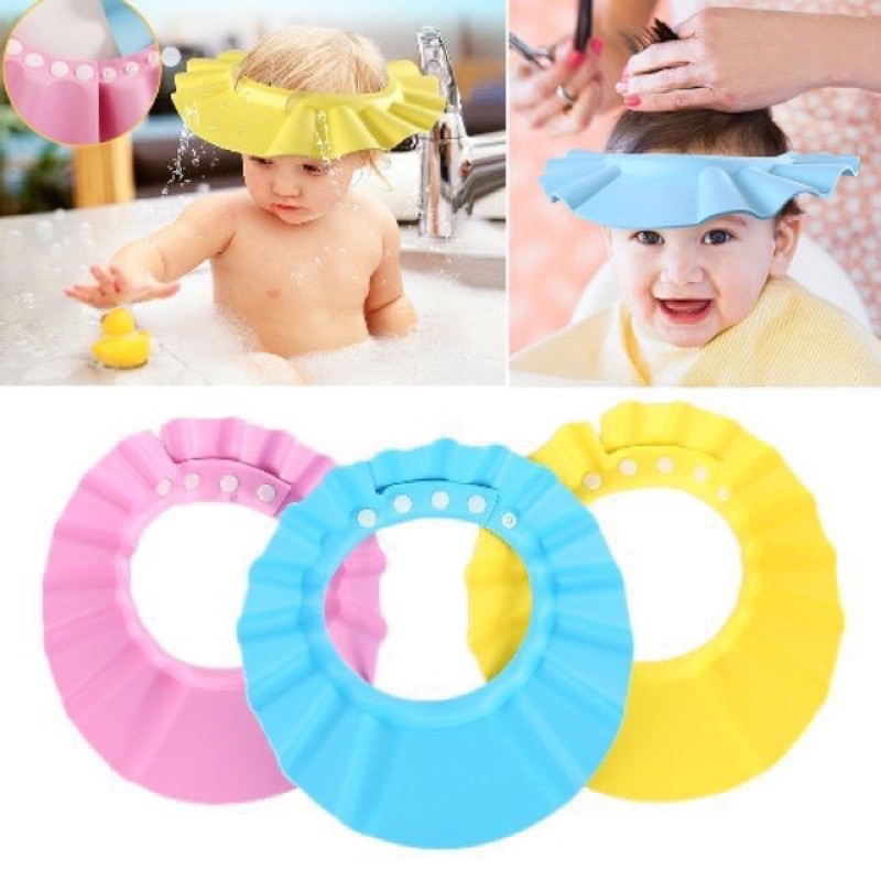 Mũ tắm gội đầu chắn nước , nón tắm có bịt tai an toàn cho bé