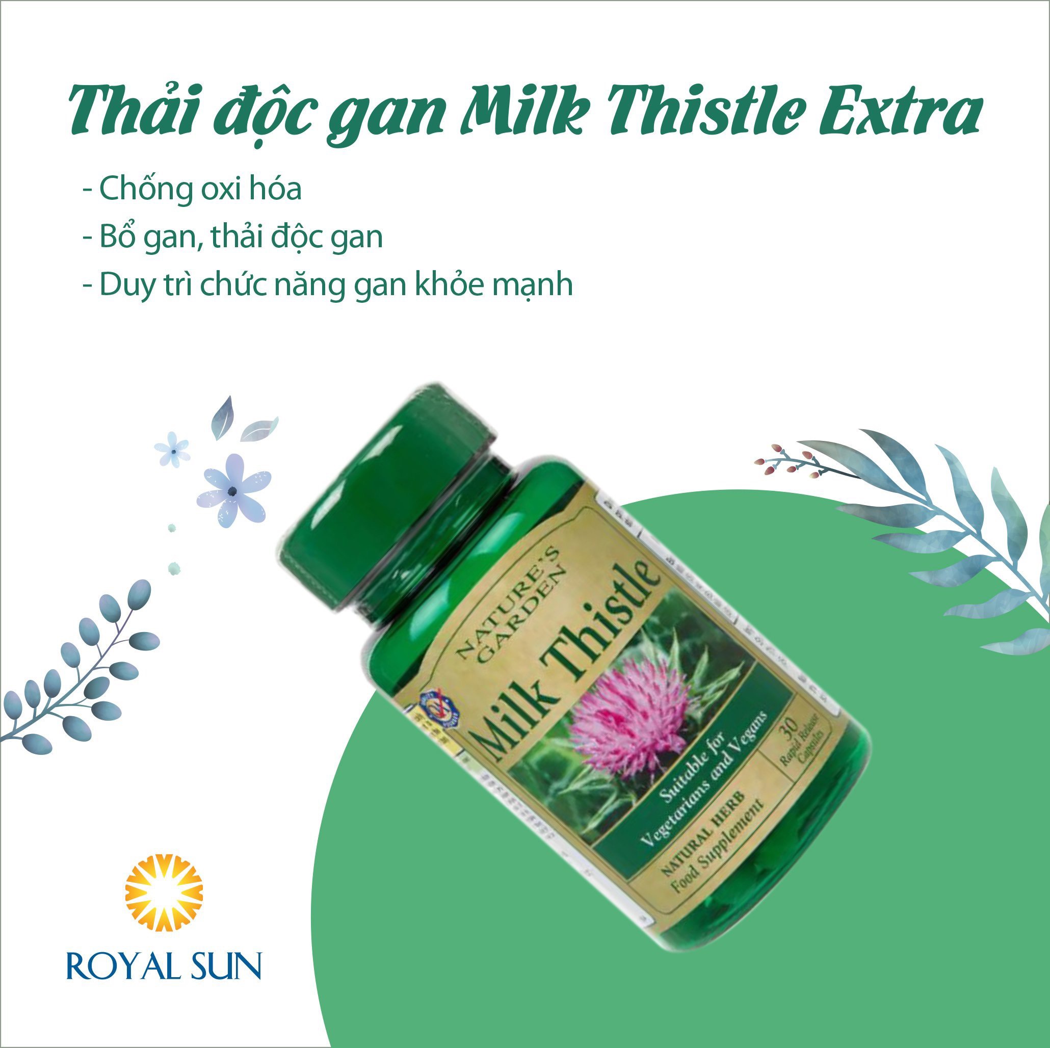 Viên Uống Giải Độc Gan Bổ Gan  Natures Garden Milk Thistle 30 Viên