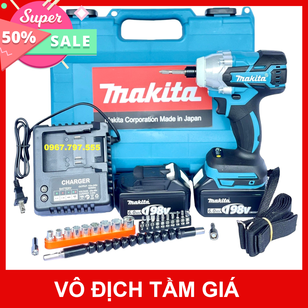 Chuyên vít Makita 198V không chổi than 2PIN BH 12 tháng FULL BOX PHỤ KIỆN NHƯ HÌNH