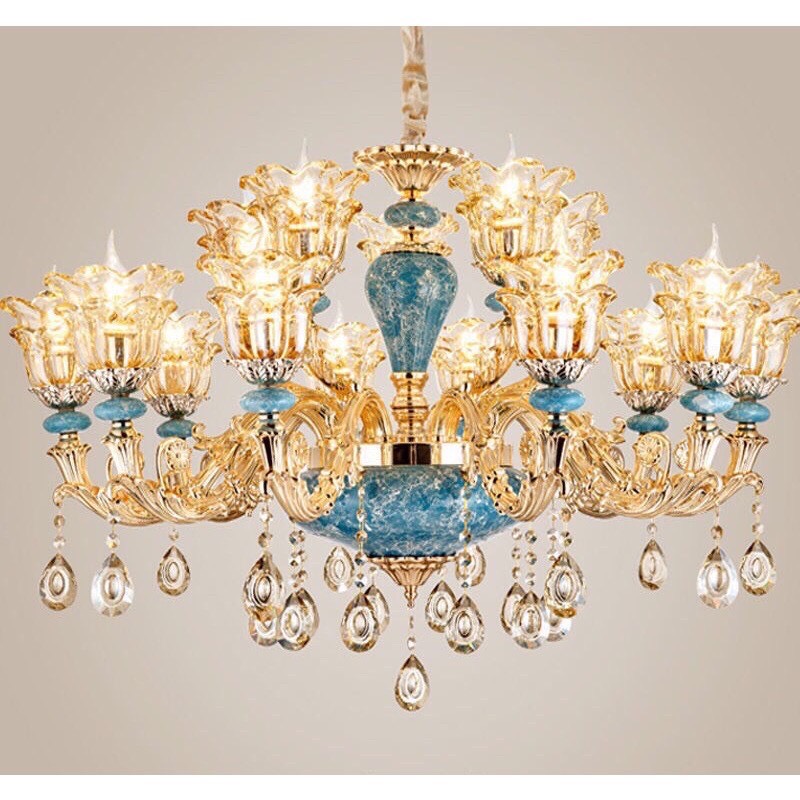 Đèn chùm đá xanh 15 tay