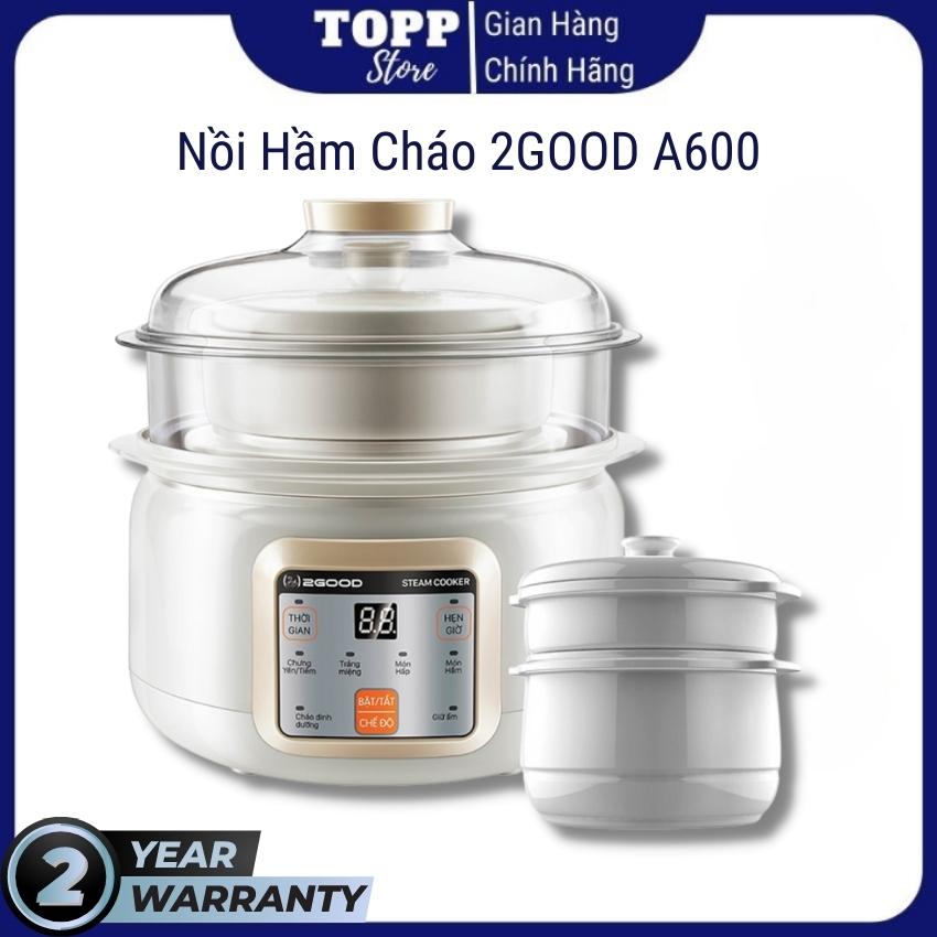 Nồi hầm cháo, nồi hầm chậm cách thủy 2GOOD A600 dung tích 1,5 lít - Hàng chính hãng - Bảo hành 24 tháng - Nồi nấu cháo đa năng nấu cháo ăn dặm cho trẻ, nồi hầm chậm 2 tầng gốm cao cấp tiết kiệm thời gian, công sức và điện năng