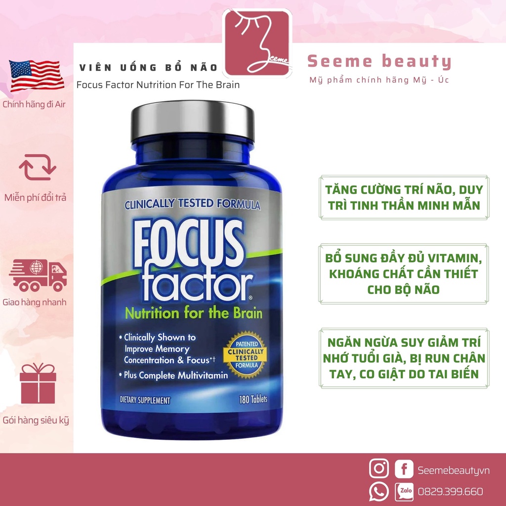 Viên uống bổ não focus factor 180 viên hàng mỹ seeme beauty