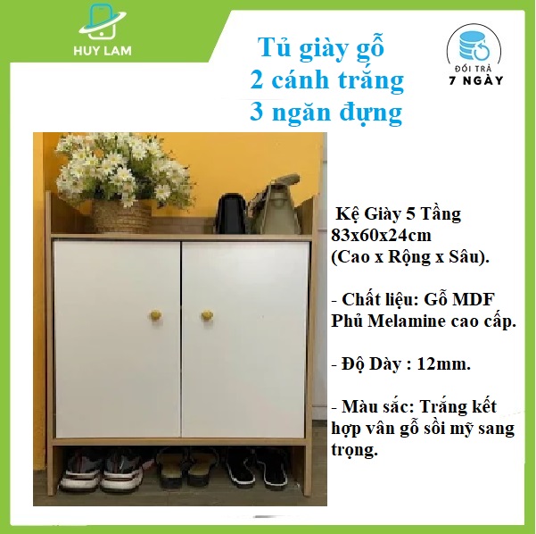 Tủ giày gỗ 2 cánh lắp ghép đa năng tiện lợi