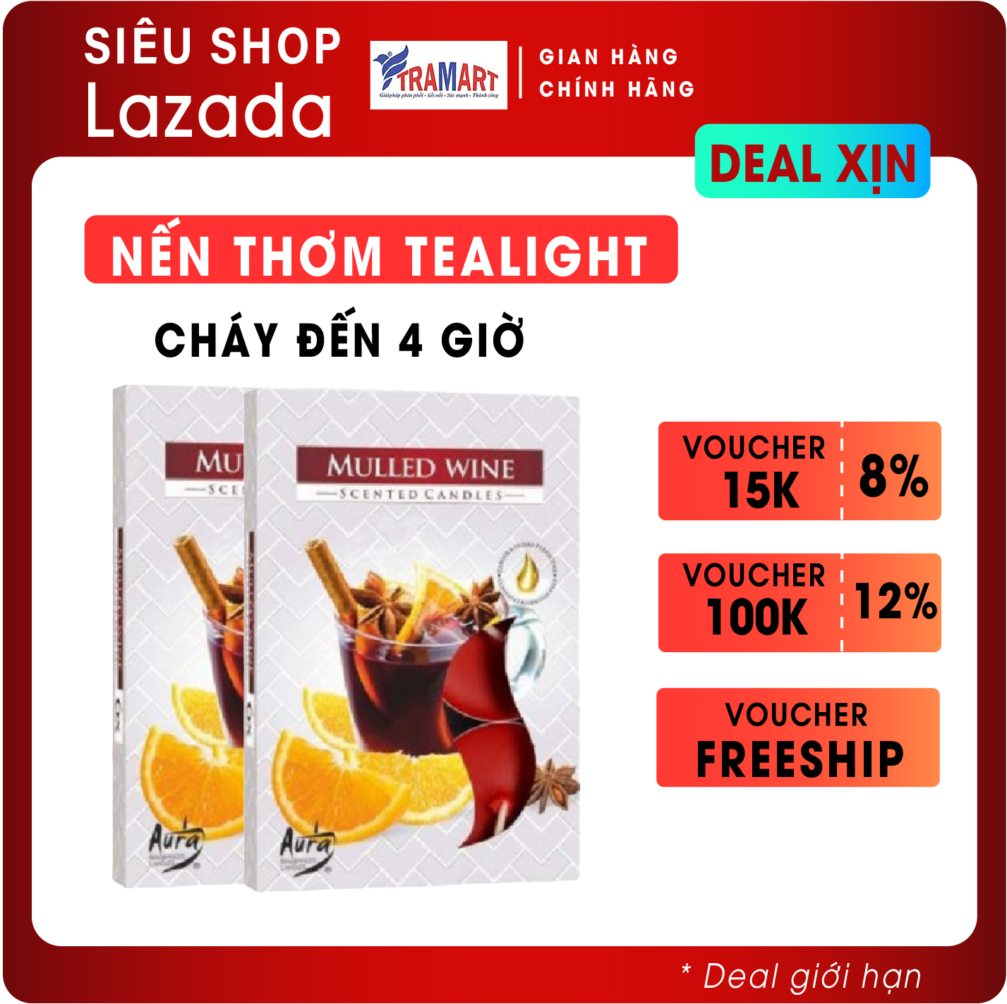 Hộp 6 nến tealight thơm mulled wine bartek candles ftramart ftm-bat0676