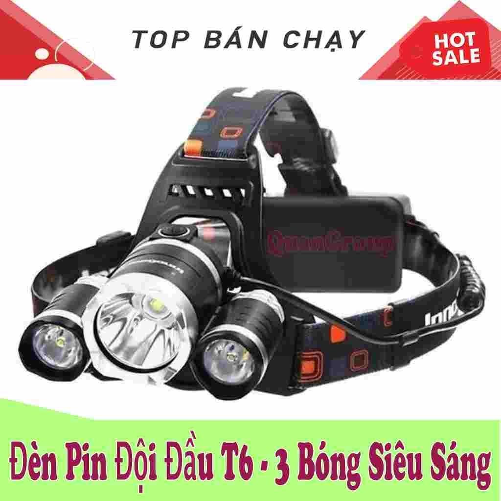 Đèn đeo 3 bóng công nghệ led xml cree t6 cực hot đèn pin đội đầu đèn đeo trán siêu sáng chống nước độ sáng mạnh cự ly chiếu sáng xa