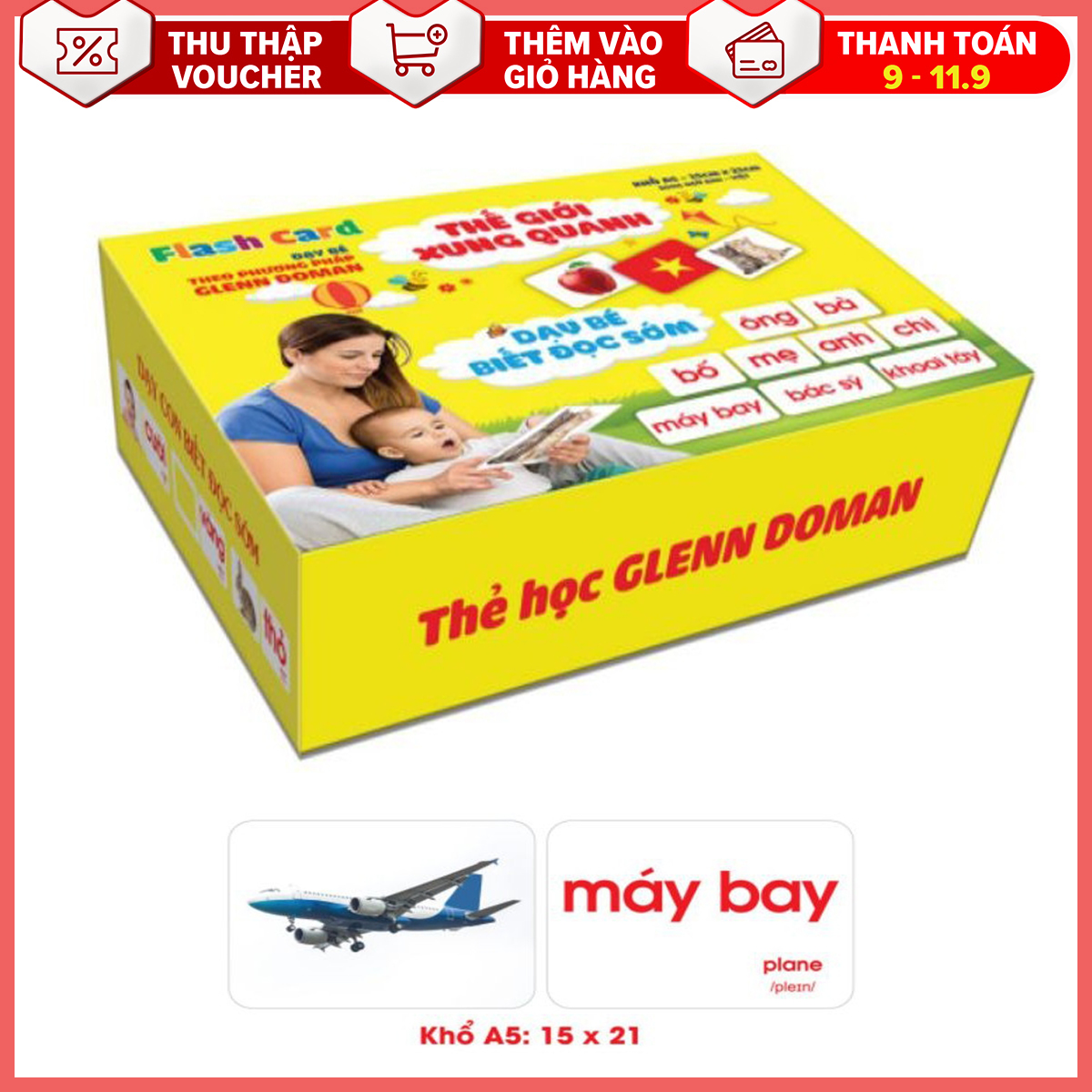 Thẻ học thông minh song ngữ Anh Việt - Flashcard theo phương pháp Glenn Doman - Giúp bé biết đọc sớm, phát triển ngôn ngữ