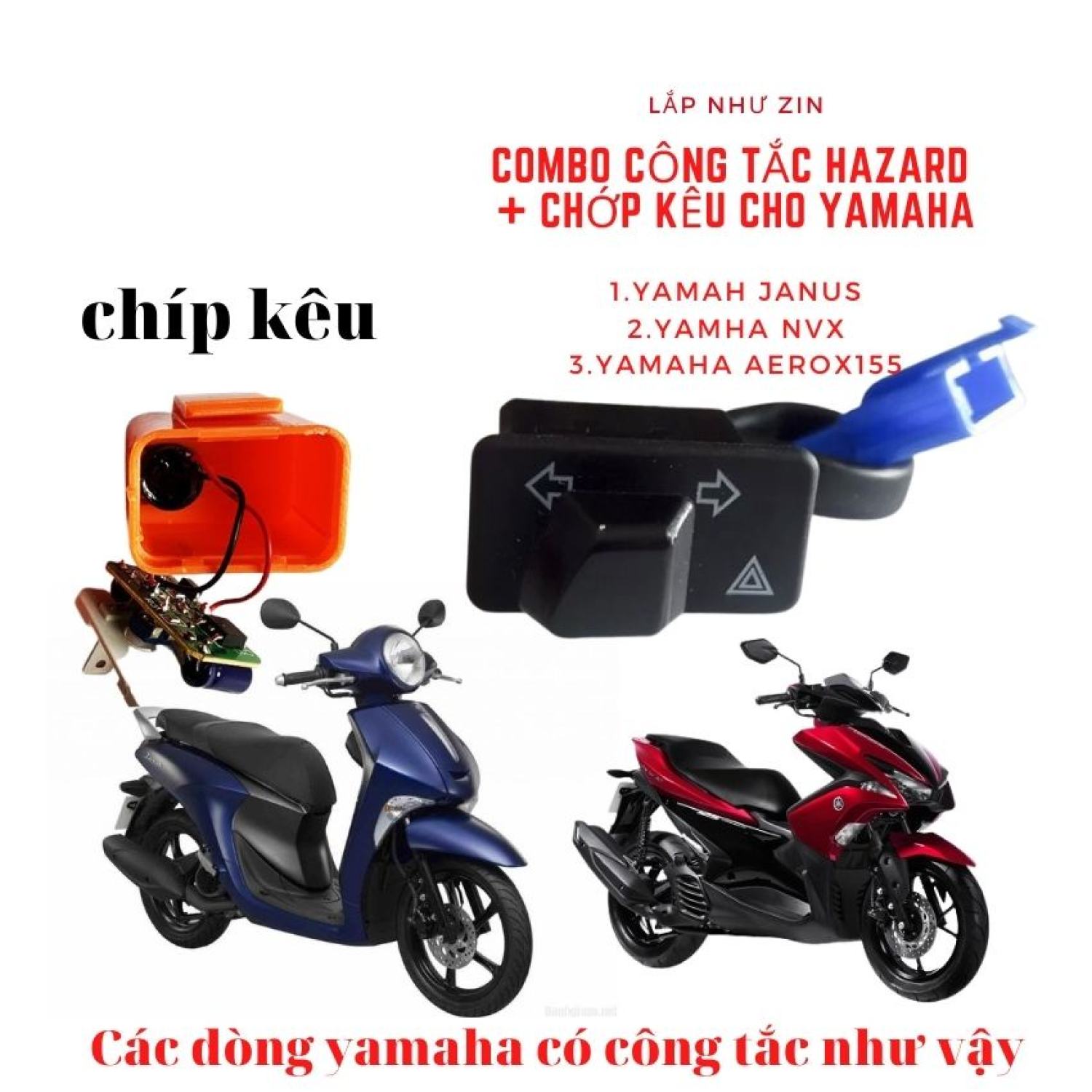 Bộ Công Tắc Hazard Cho Yamaha NVX, Janus, AEROX 155, Công Tắc Nháy 4 Bóng Xi nhan ( Ảnh Chụp Thật)