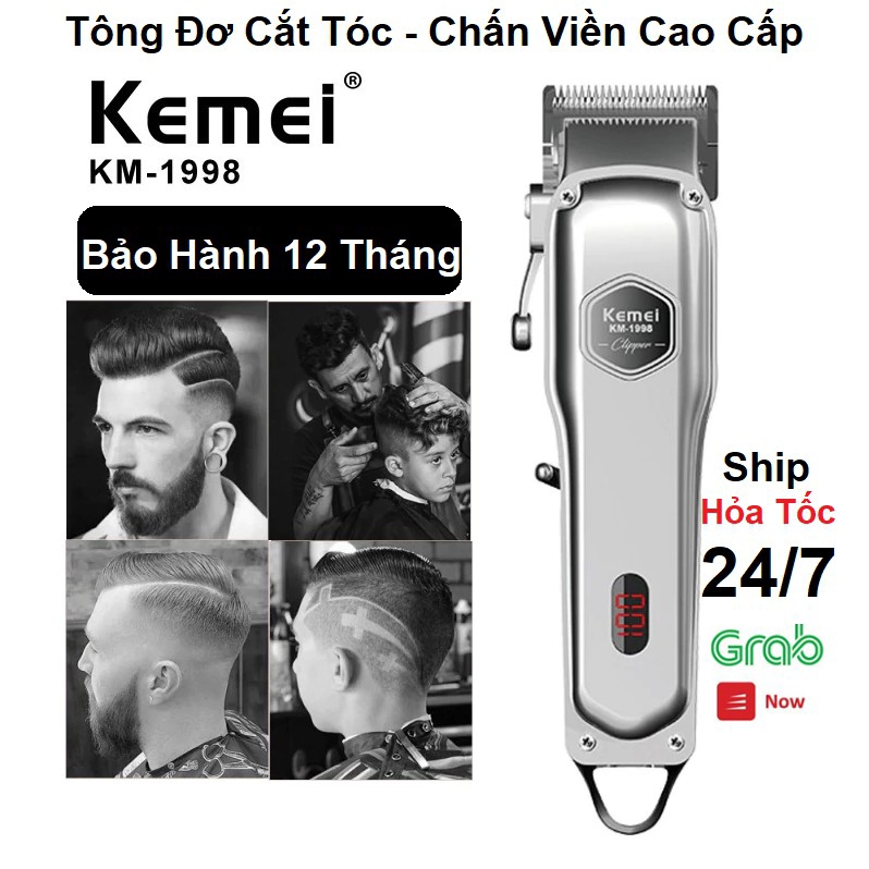 Tông đơ cắt tóc Kemei 1998 Chính Hãng Pin Lithium 2000mAh,Tông đơ cắt tóc cao cấp không dây thân Nhôm nguyên khối.