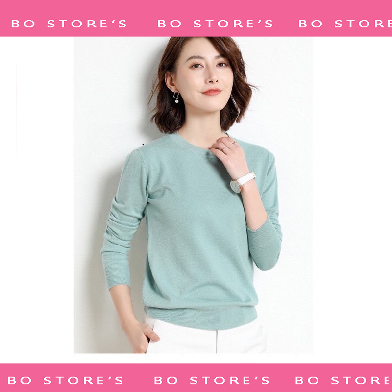 Áo Len Mỏng Dài Tay Cổ Tròn Bo Gấu Nhiều Màu Đủ Size