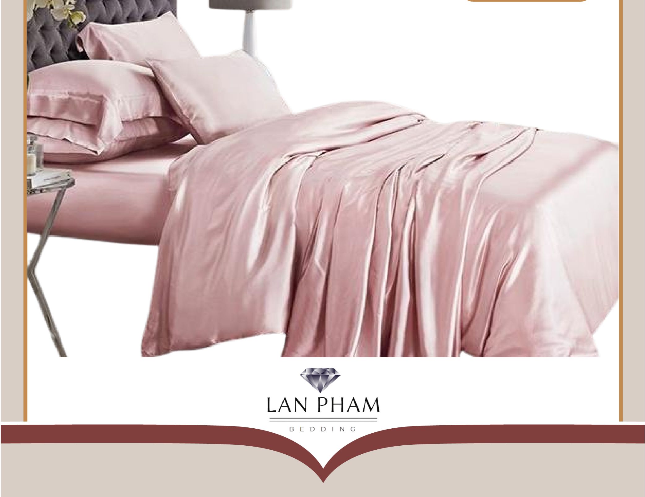 Bộ 5 món chăn ga gối phi lụa lan pham bedding hàng loại 1 mát mịn - hồng phấn