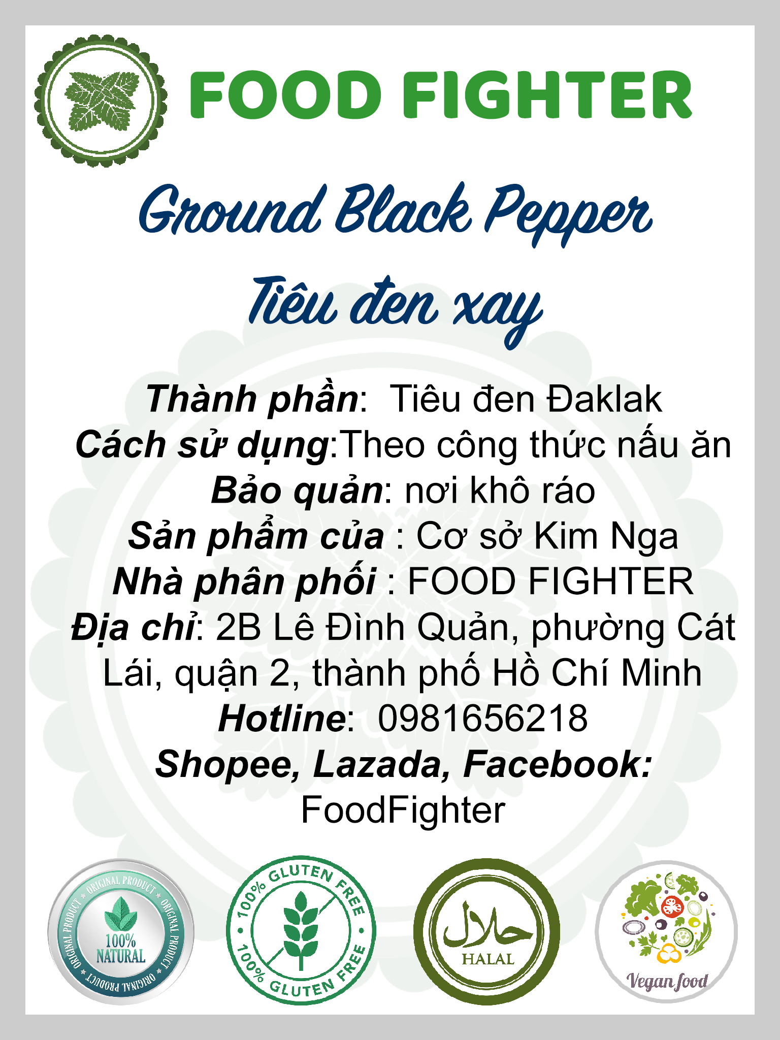 Tiêu đen xay thơm cay - Hồ Tiêu sạch Đaklak - Ground Black pepper - Hũ 120ml
