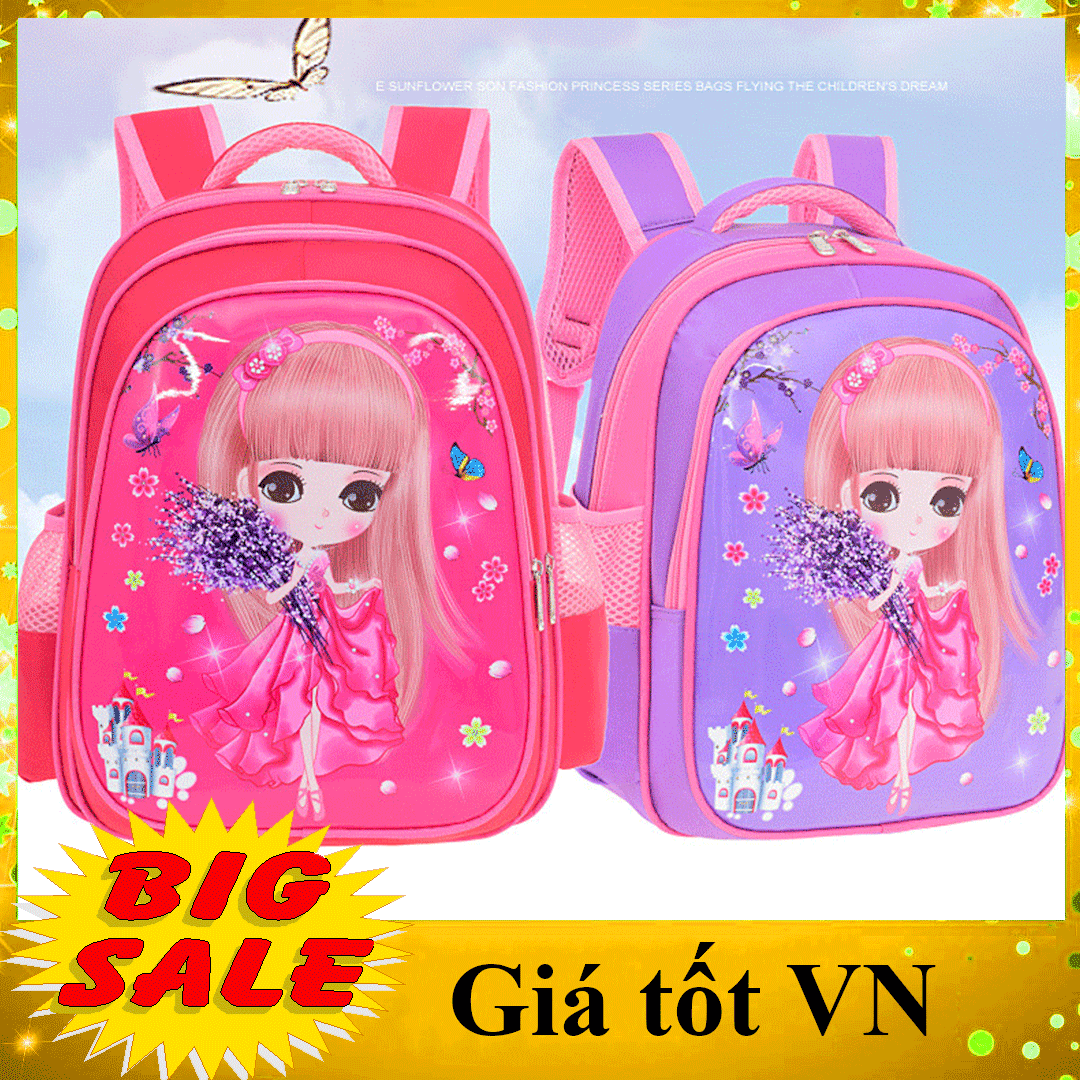 [CHỌN SIZE- CHO BÉ TỪ LỚP 1 ĐẾN LỚP 6] Balo cho bé gái đi học cấp 1,2 chống thấm nước màu hồng, tím hình cô gái siêu xinh, cặp sách học sinh tiểu học
