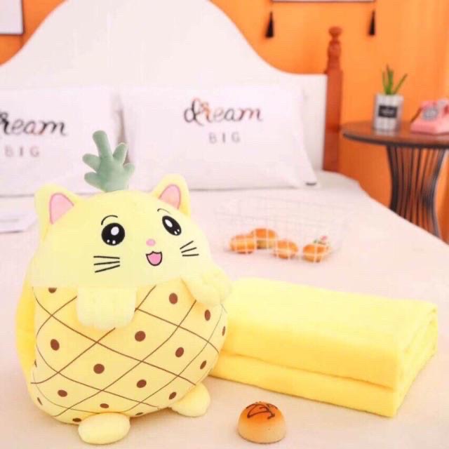 (FreeShip MAX) Set Chăn Gối 3 trong 1 Trái Cây hình thú cute, chăn gối văn phòng