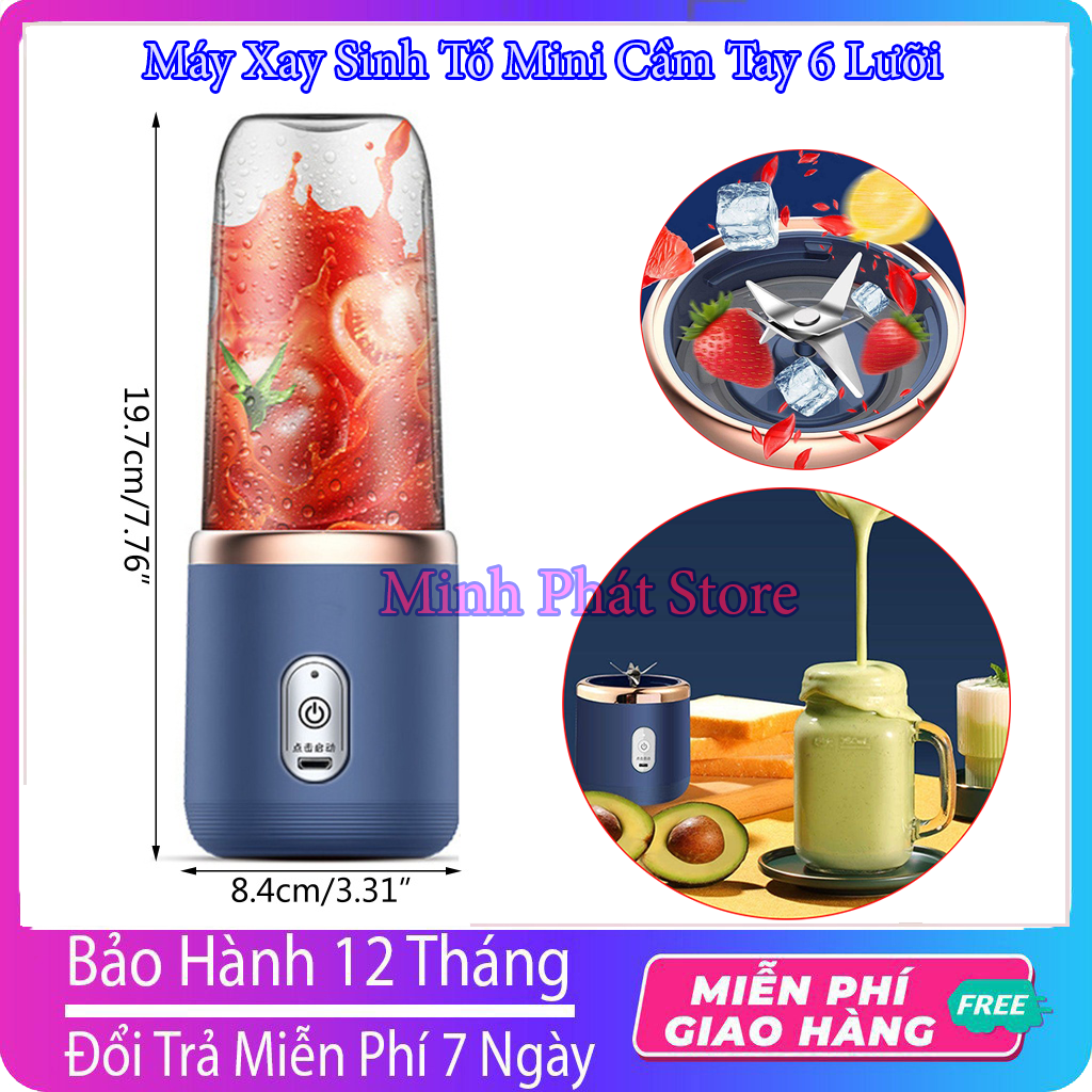 Máy Xay Sinh Tố Mini Cầm Tay 6 Lưỡi JUICING CUP 300ML Siêu Nhỏ Gọn, Tiện Lợi, Xay Được Cả Đá - BẢO HÀNH 12 THÁNG