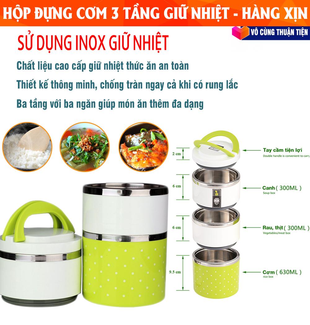 Hộp Đựng Cơm Giữ Nhiệt 3 Tầng Cao Cấp, Hộp Cơm Giữ Nhiệt, Cà Mèn Giữ Nhiệt - [CAM KẾT] Giữ Nhiệt Thức Ăn Từ  4-6 Tiếng, Thiết Kế 3 Tầng Giúp Bạn Dễ Dàng Phân Loại Cơm, Canh, Thức Ăn Với Các Khớp Nối Kín Giúp Giữ Nhiệt Tốt, Chống Tràn Cực Tốt.