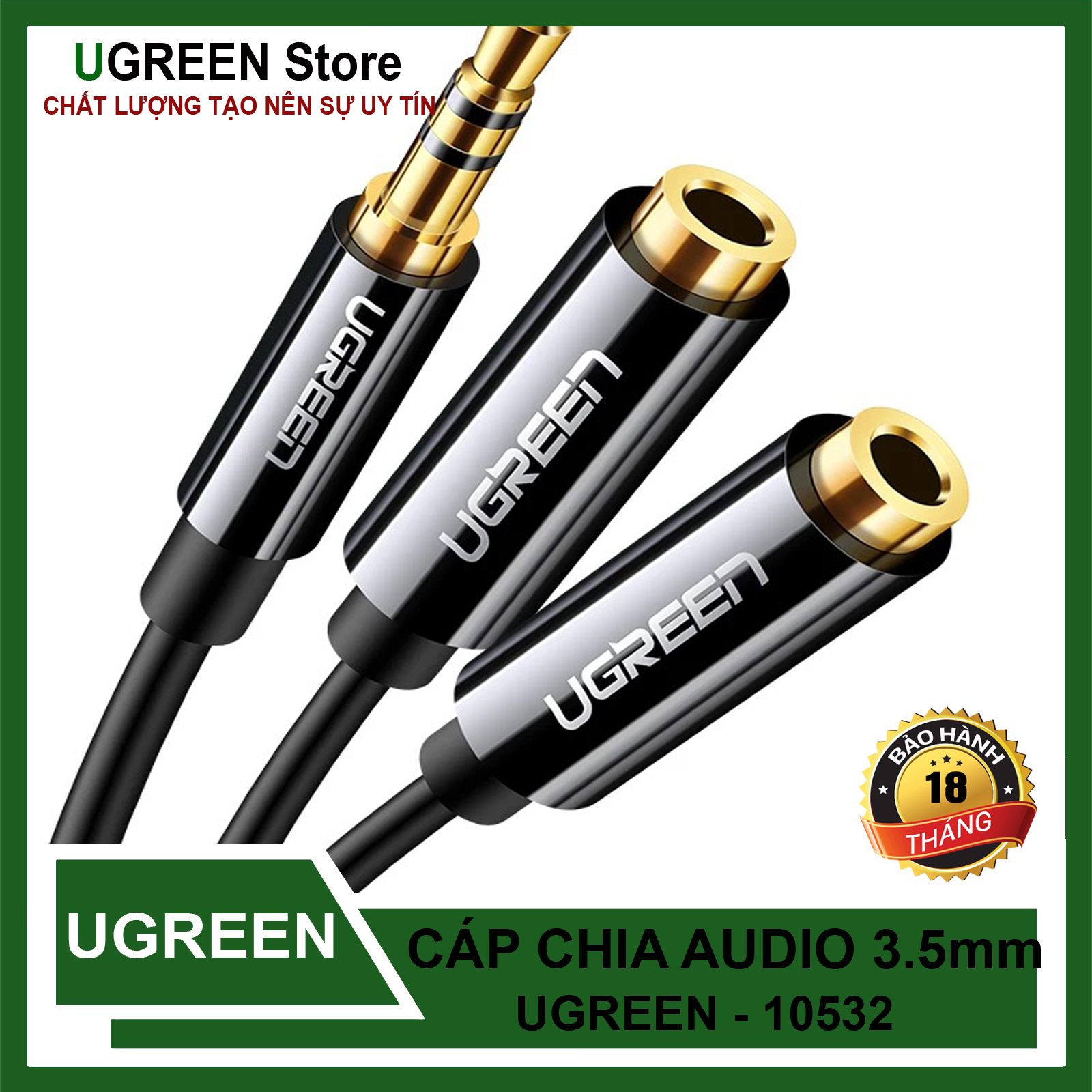 Cáp chia 1 cổng audio 3.5mm ra 2 cổng ugreen 10532 chính hãng