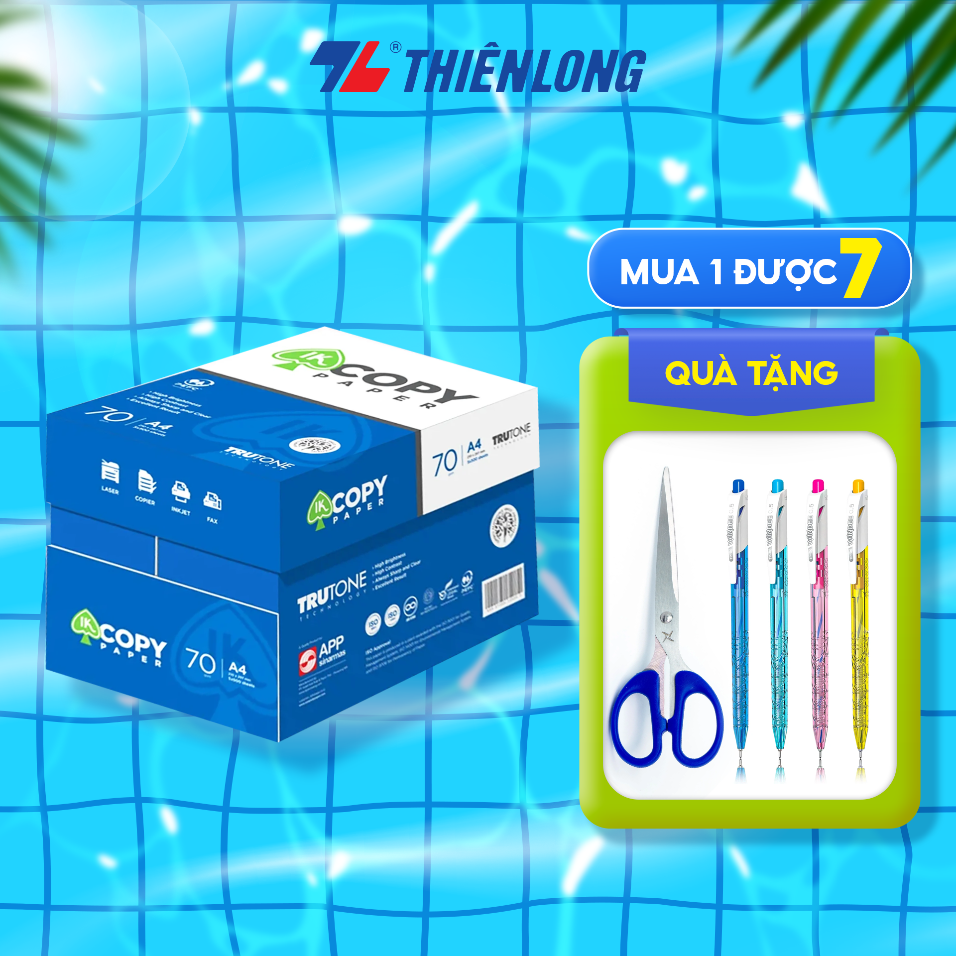 Combo 5 ream Giấy in A4, giấy photo IK Copy 70 gsm đều màu không gợn sóng, độ dày cao, chữ in không lem nhòe 500 tờ/Ream