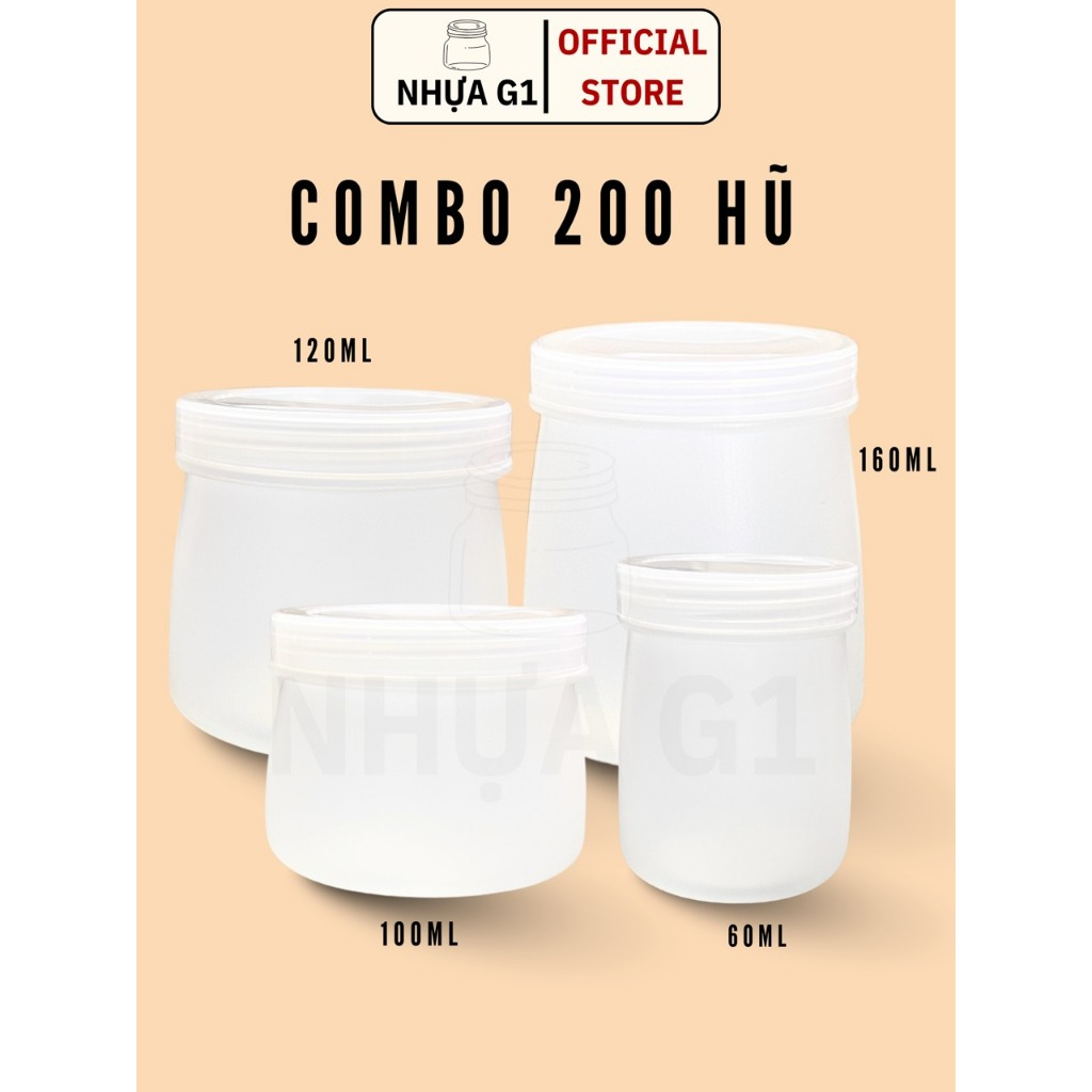 Combo 200 hũ đựng sữa chua Nhựa G1 kèm nắp