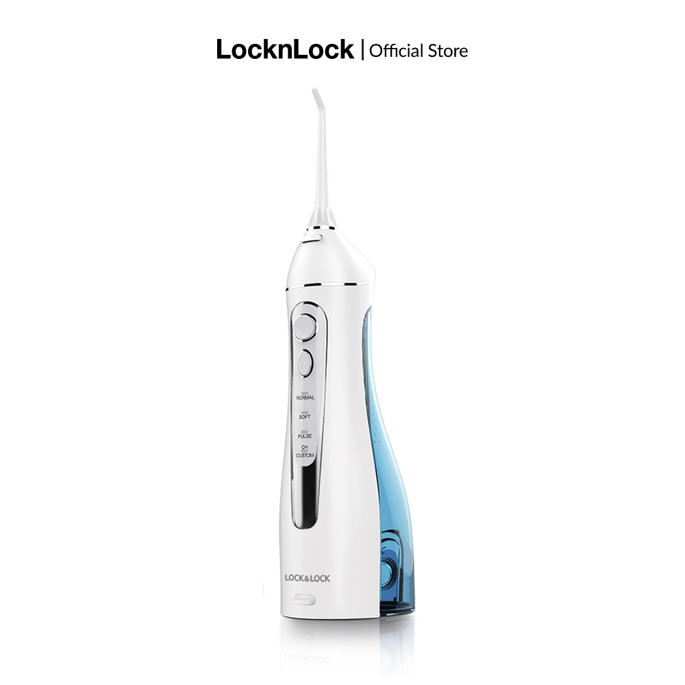 ENR156BLU Máy tăm nước không dây Lock&Lock 4 chế độ phun Bình chứa 200ml có thể tháo rời Cổng sạc USB Sạc đầy trong 4h dùng trong 20 ngày Đầu tăm xoay 360 độ Thiết kế gọn nhẹ tiện dụng Bảo hành 2 năm