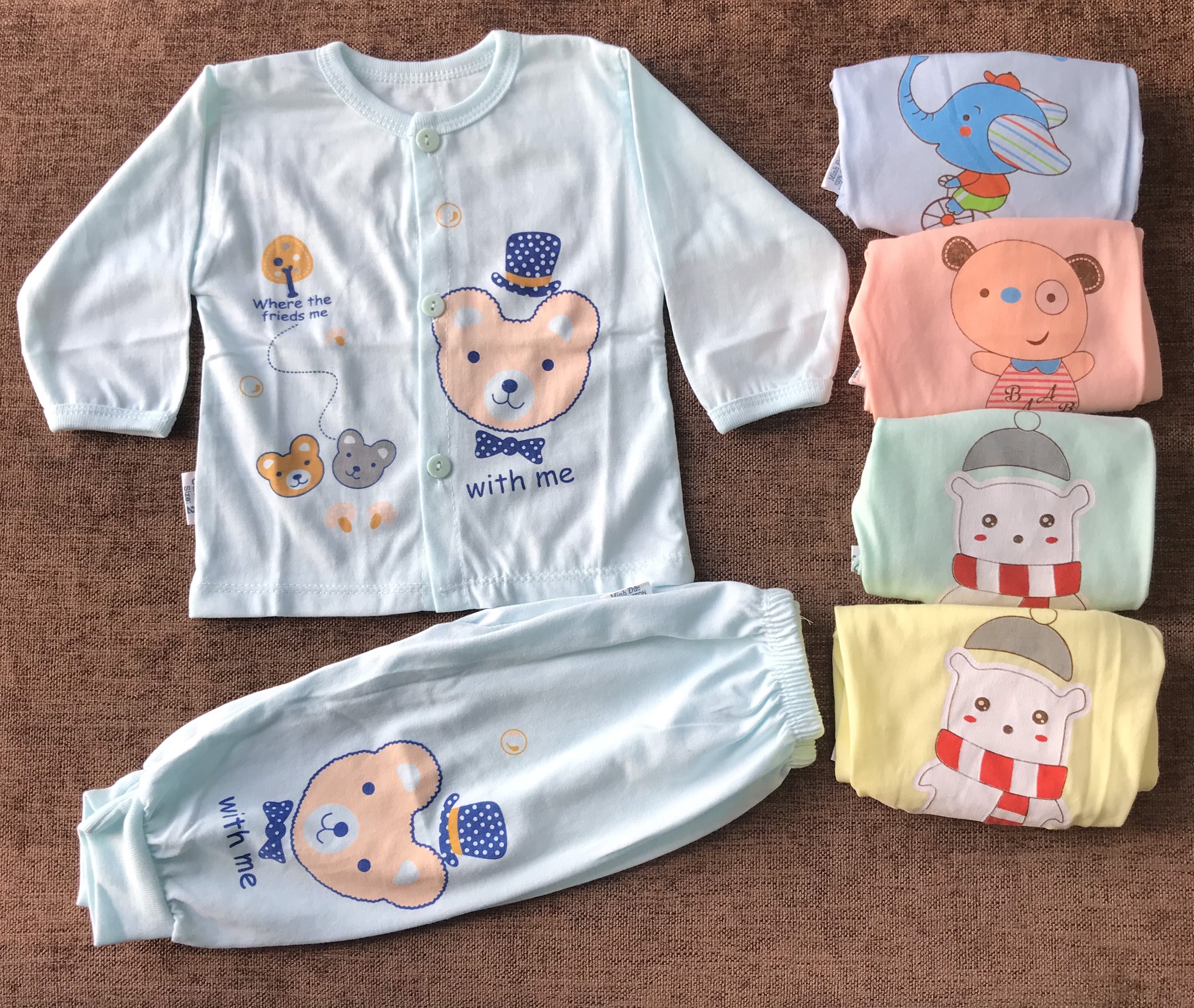 Bộ sơ sinh cotton cho bé chất đẹp, bộ dài 2V