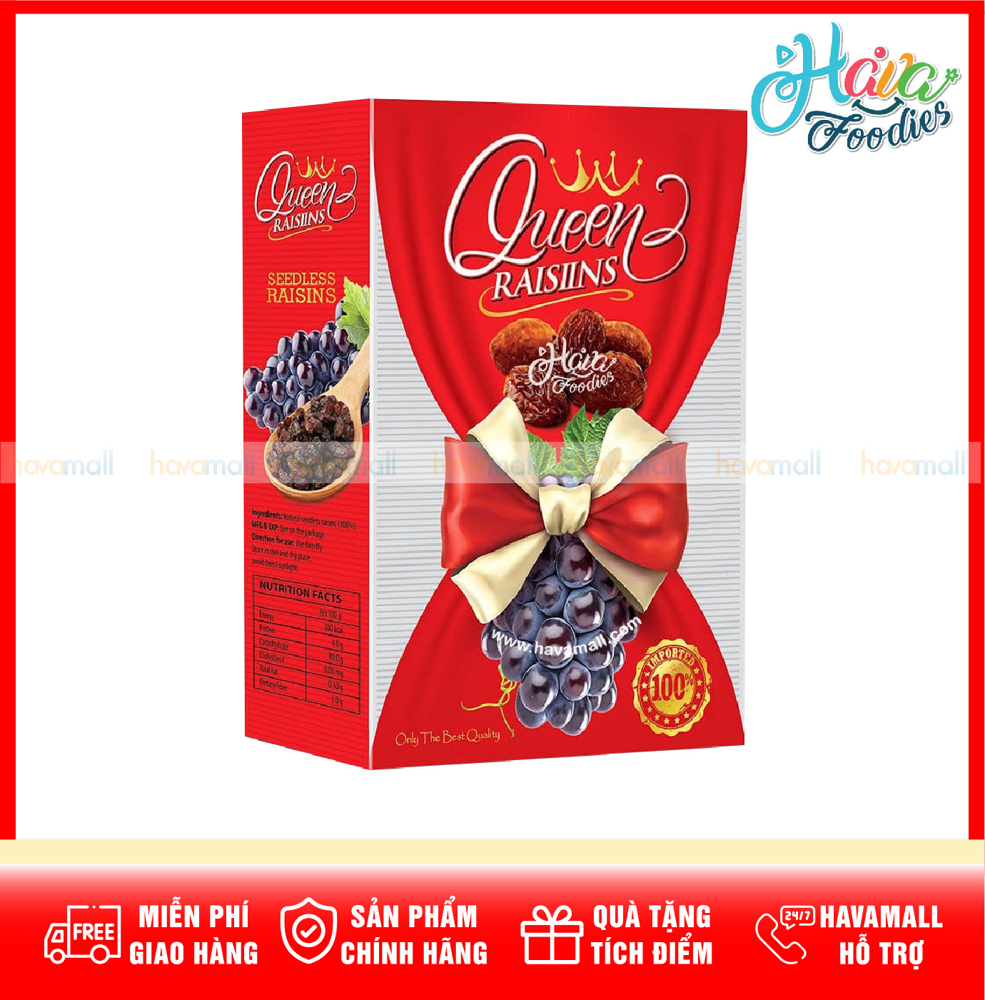 Nho ấn độ không hạt queen raisins hộp giấy 100gr