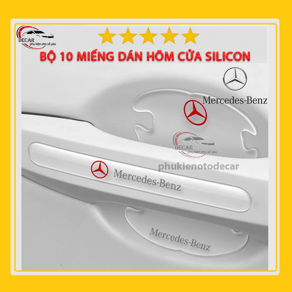 [MERCEDES BENZ] Bộ 10 miếng dán hõm cửa và tay nắm silicon trong suốt chống xước tay hõm cửa , miếng dán lõm ốp hõm cửa tay nắm xe ô tô, xe hơi có logo mercedes benz