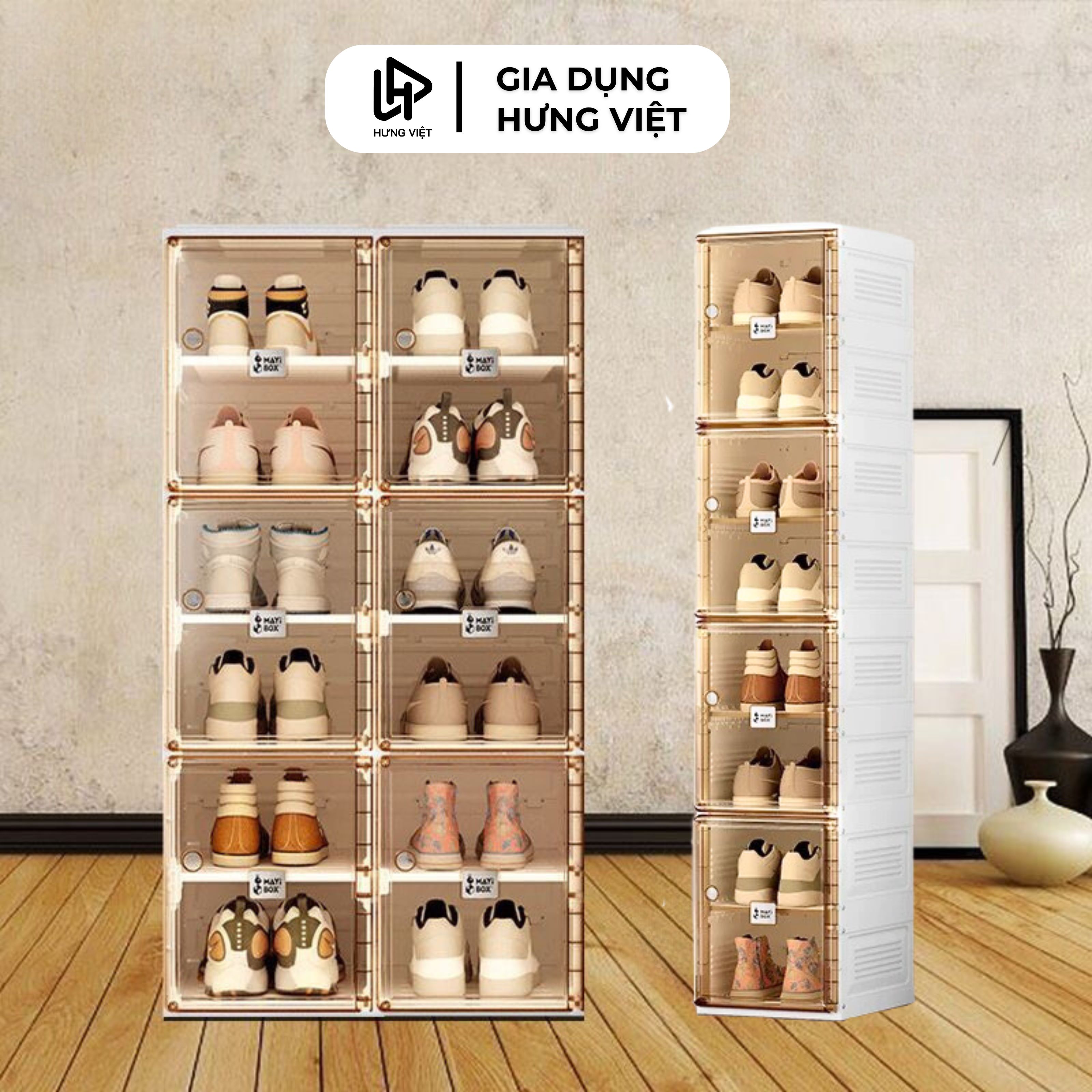 Tủ đựng giày gấp gọn AntBox cửa trong suốt, tủ đựng giày dép thông minh chất liệu nhựa ABS HV6