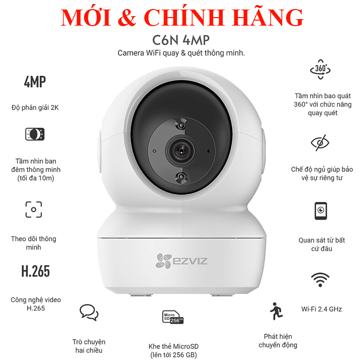 Camera Quay Quét Wifi Yoosee C6N 2MP Full HD 1080P, Góc Nhìn Rộng 75°, Có Tính Năng Đảo Động và Chế Độ Riêng Tư