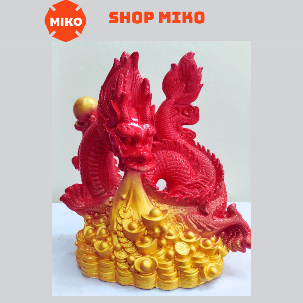Heo đất tiết kiệm Rồng Tết Huyết Long Phong Thuỷ Châu Á màu Đỏ-Vàng chất liệu thạch cao size đại shop MIKO