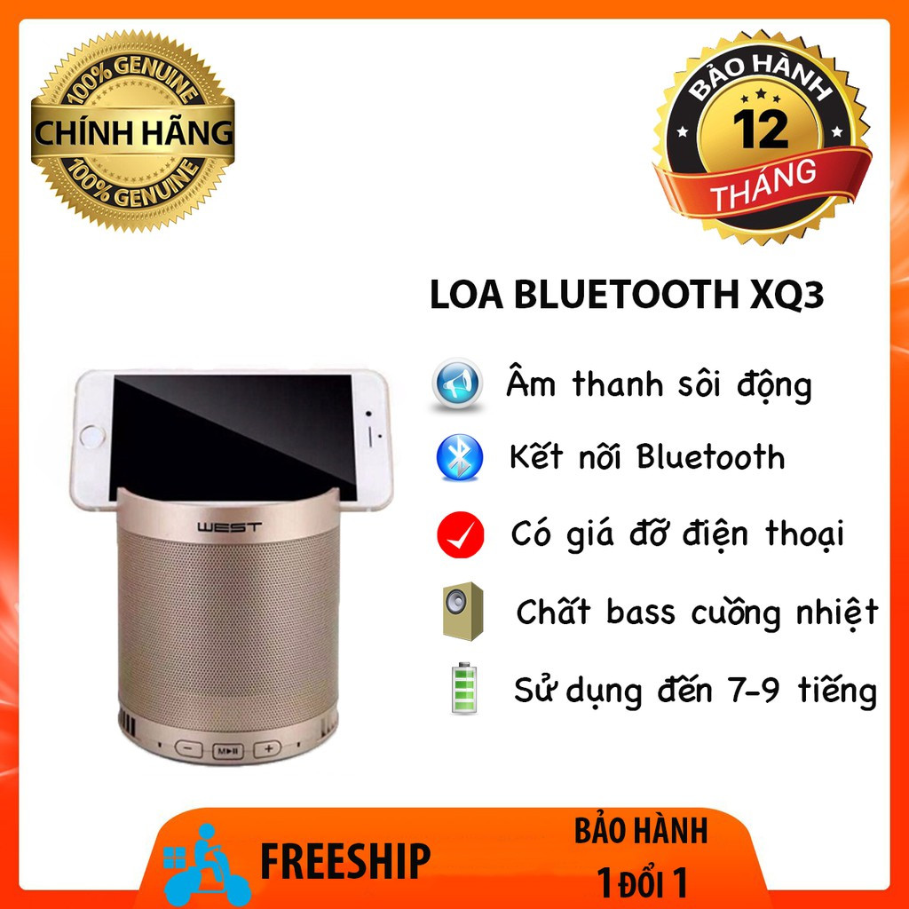 Loa bluetooth cao cấp XQ3, Loa nghe nhạc kiêm giá đỡ điện thoại, Loa di động chống nước, chống ồn - loa USB, thẻ nhớ, FM