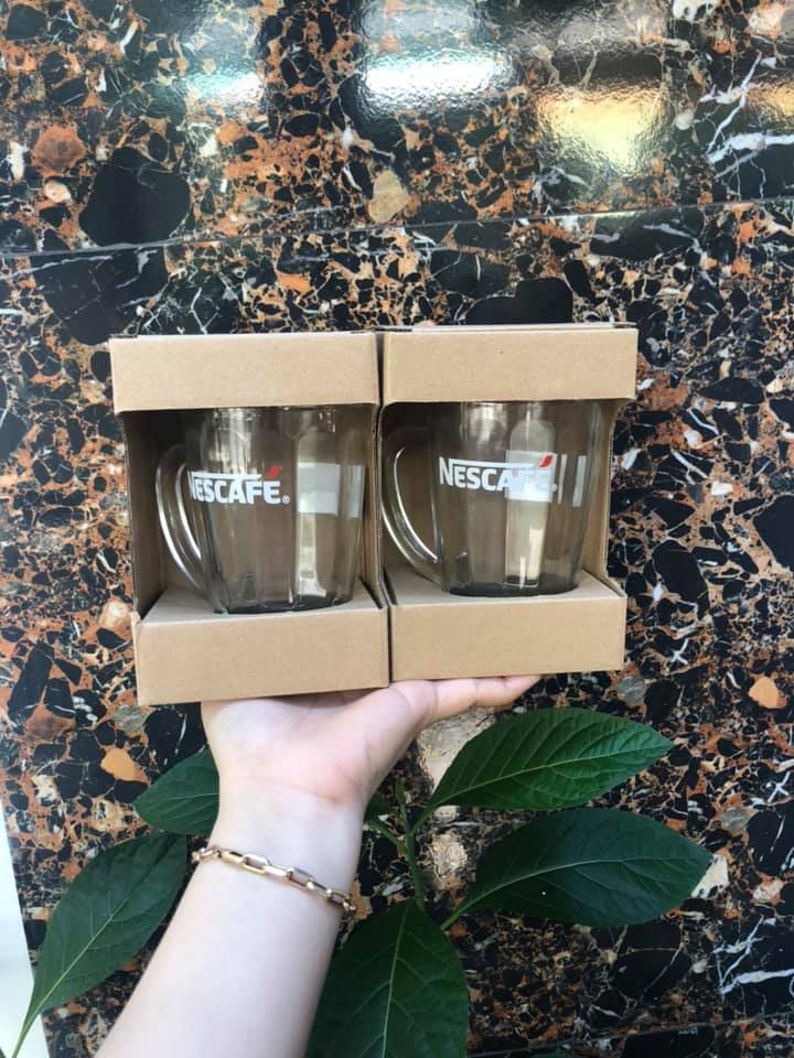 Set 2 Ly thủy tinh có quai quà từ NESCAFE - Ly, tách, cốc thủy tinh uống nước có quai cầm tiện dụng