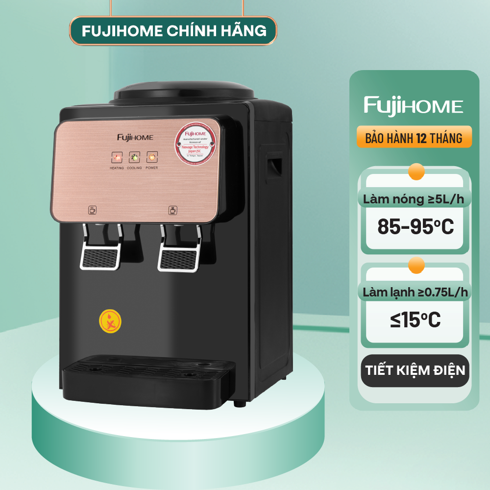 Cây nước nóng lạnh để bàn mini nhập khẩu FUJIHOME WD03E làm lạnh điện tử, làm nóng nhanh, tiết kiệm điện, bảo hành điện tử toàn quốc 12 tháng