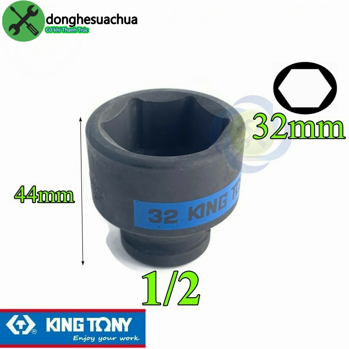 Tuýp 32mm loại 1/2 kingtony 453532m ngắn 6 cạnh màu đen