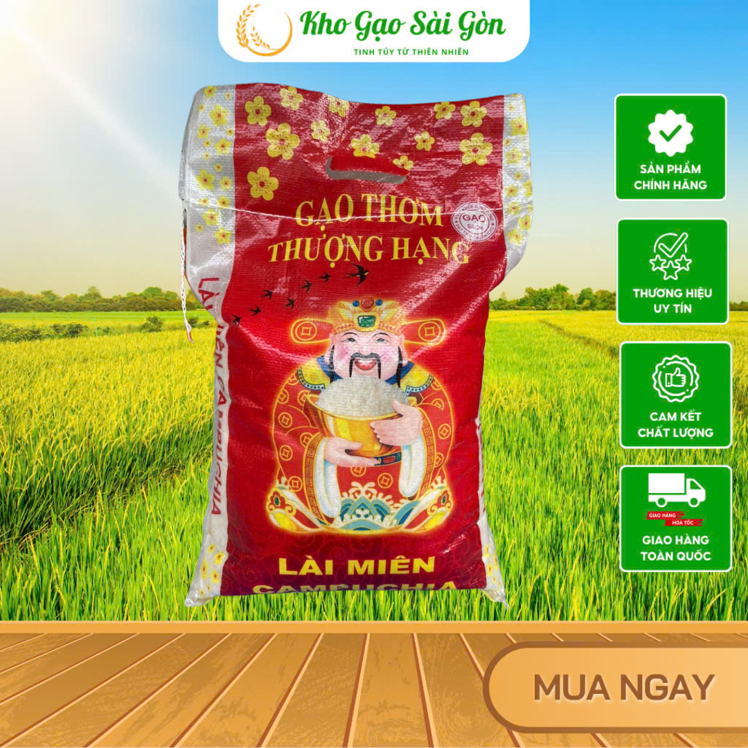 Gạo Lài Miên Campuchia (bao 5kg) Dẻo Nhiều Thơm Cơm