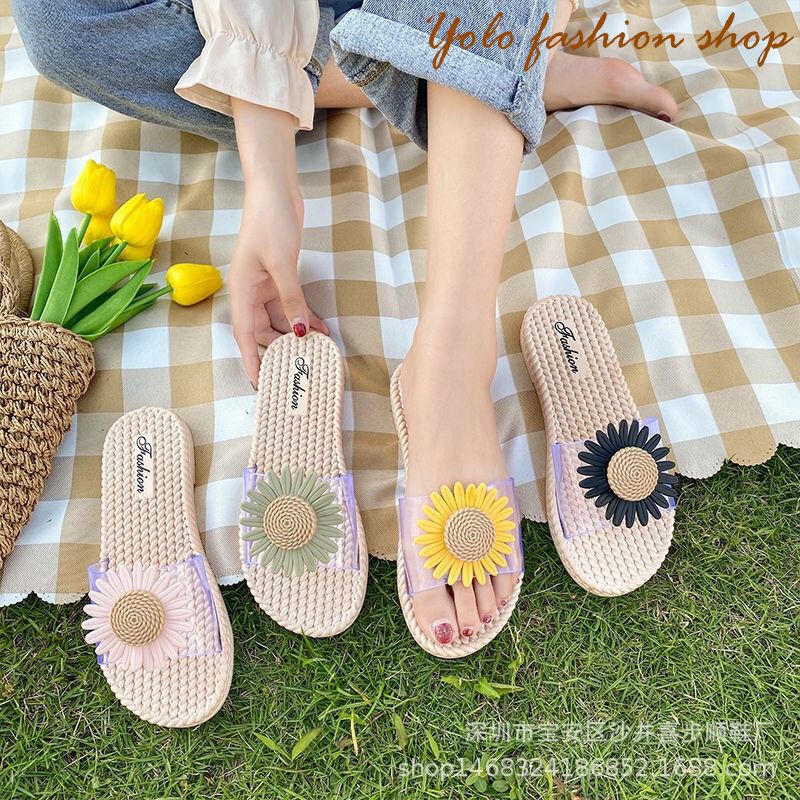 [Hoàn tiền 15%]XẢ HÀNG SIZE 40-CS8-Dép nữ thời trang quai chéo hoa hướng dương đế giả cói siêu mềm êm chân -Hottrend 2020
