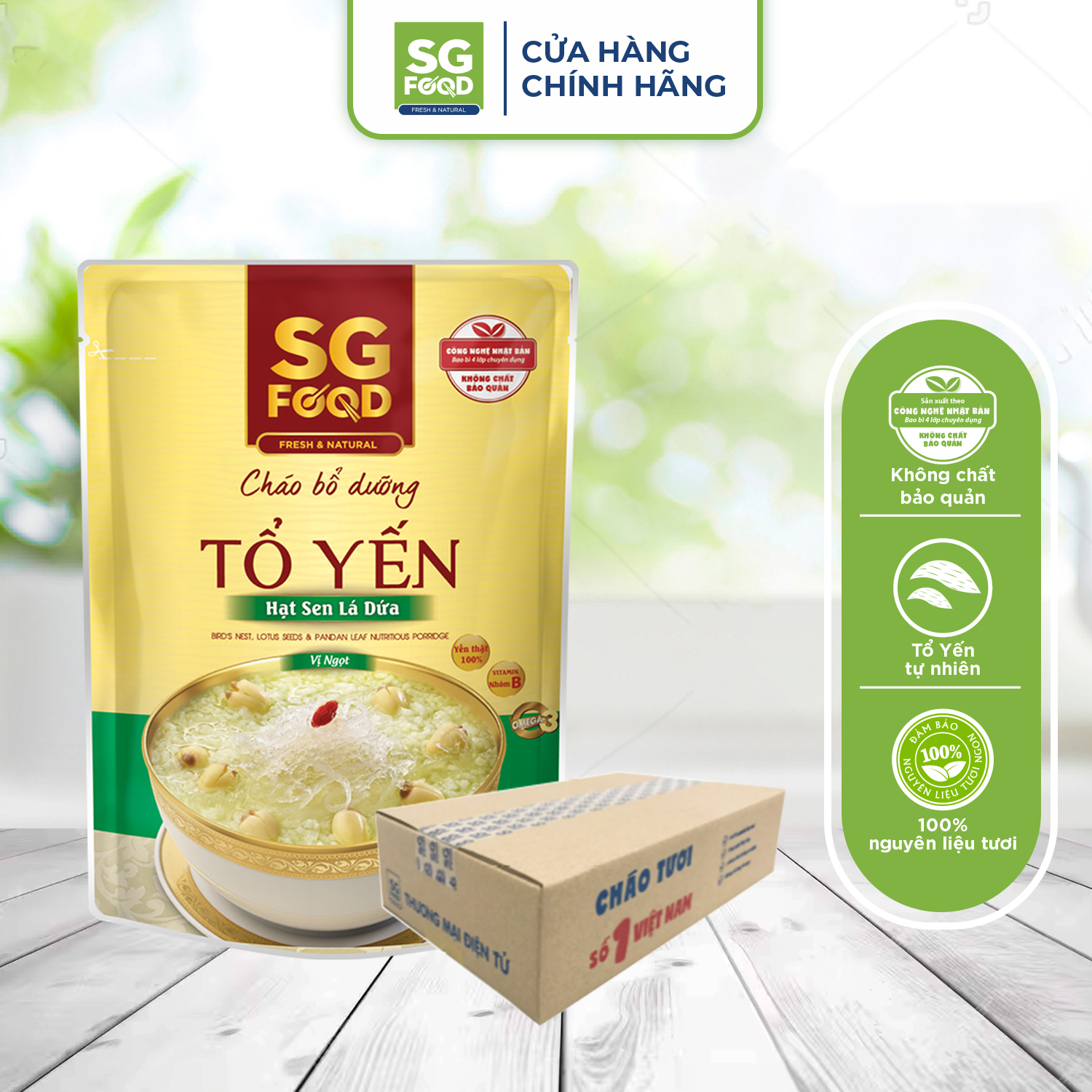 Thùng 30 gói cháo bổ dưỡng sài gòn food tổ yến hạt sen lá dứa 240g