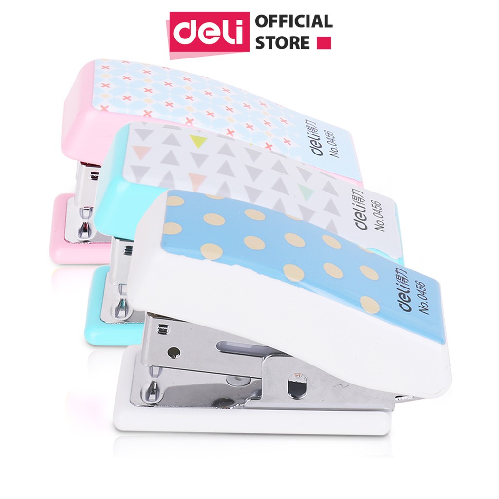 Dập ghim mini 24/6 kèm ghim Deli - Màu Hồng/ Xanh Dương/ Trang - 456