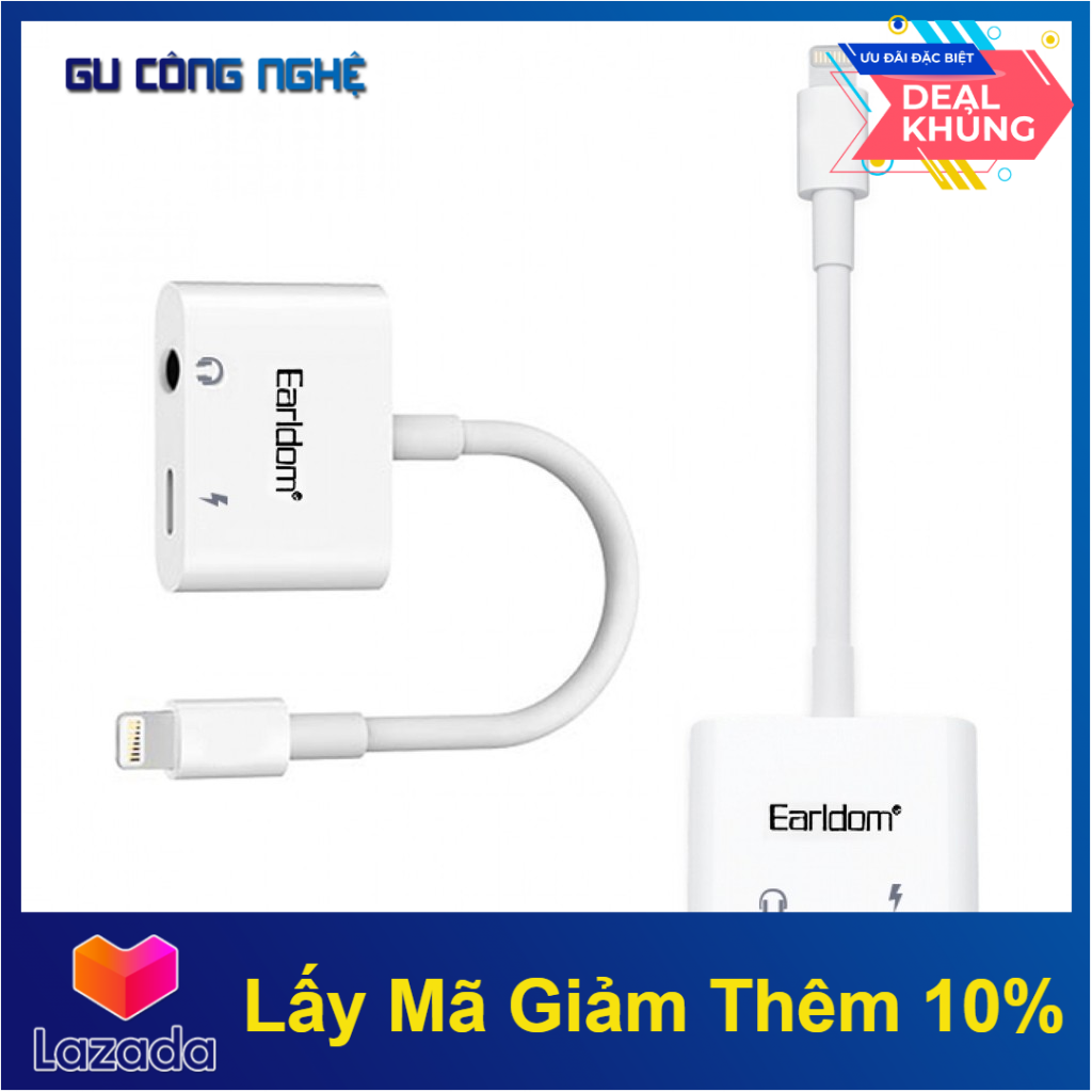 Jack - cáp chuyển đổi tai nghe 3.5 - 2 in 1 lightning và ko lightning vừa sạc vừa cắm tai nghe earldom ot16 -dc3309