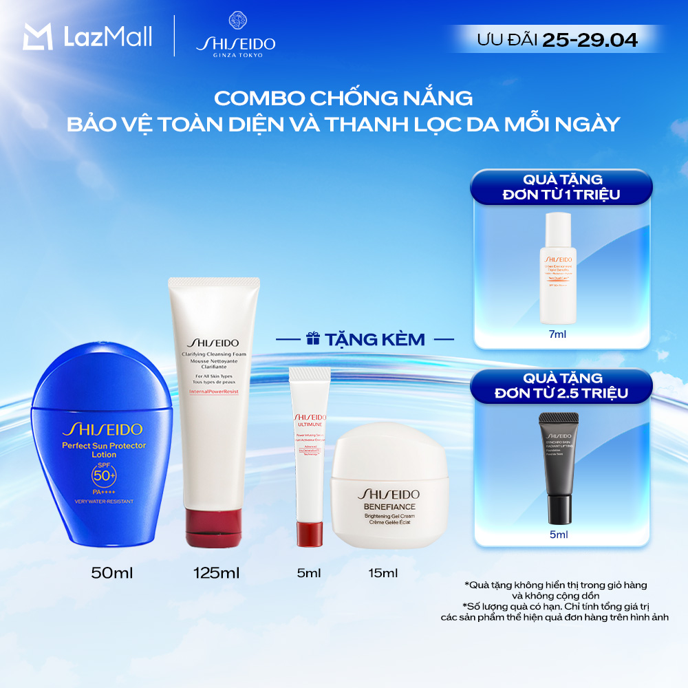 Combo Làm Sạch  Chống Nắng Cho Làn Da Được Bảo Vệ Dưới Mọi Tác Động - Sữa Chống Nắng Dưỡng Da  Sữa Rửa Mặt Shiseido