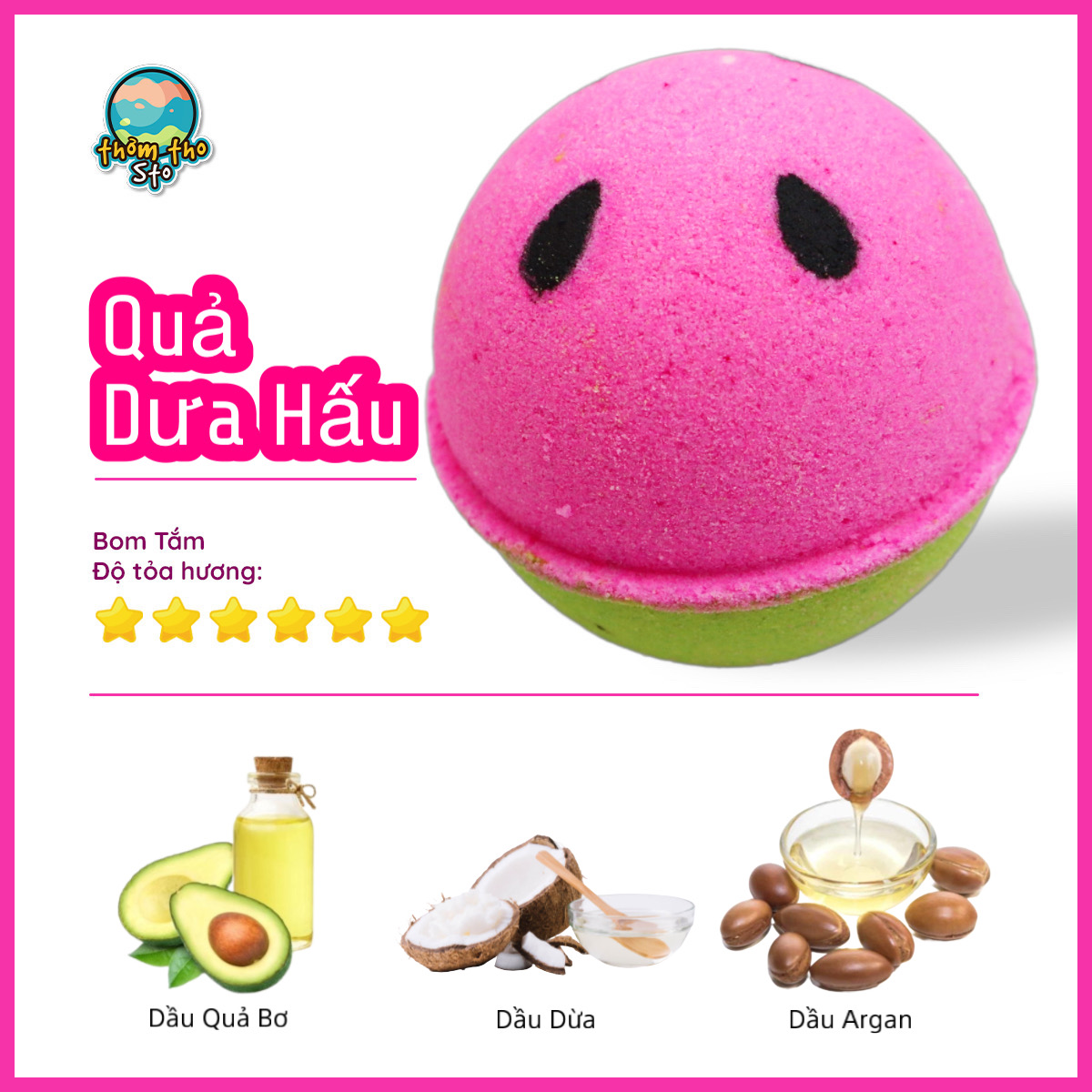 Viên thả bồn tắm, Thơm Tho Sto, bom tắm sủi, QUẢ DƯA HẤU, bath bomb