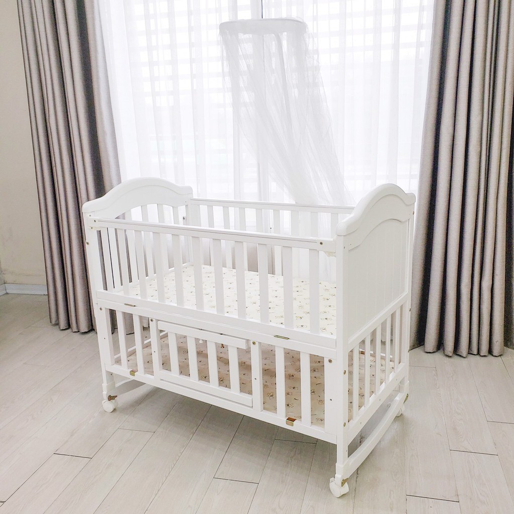 Combo Nôi cũi giường Umoo 2 tầng 3 trong 1, nệm, quây vải tặng kèm màn
