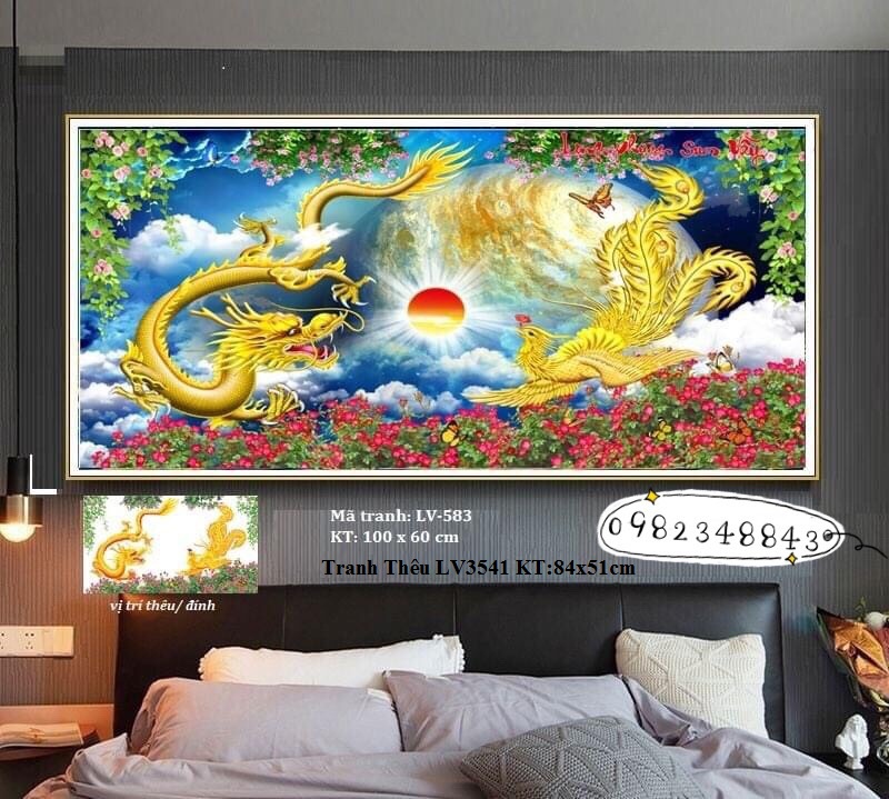 Tranh đính đá long phụng sum vầy ,tranh thêu long phụng sum vầy.Tranh chưa làm và chưa khung