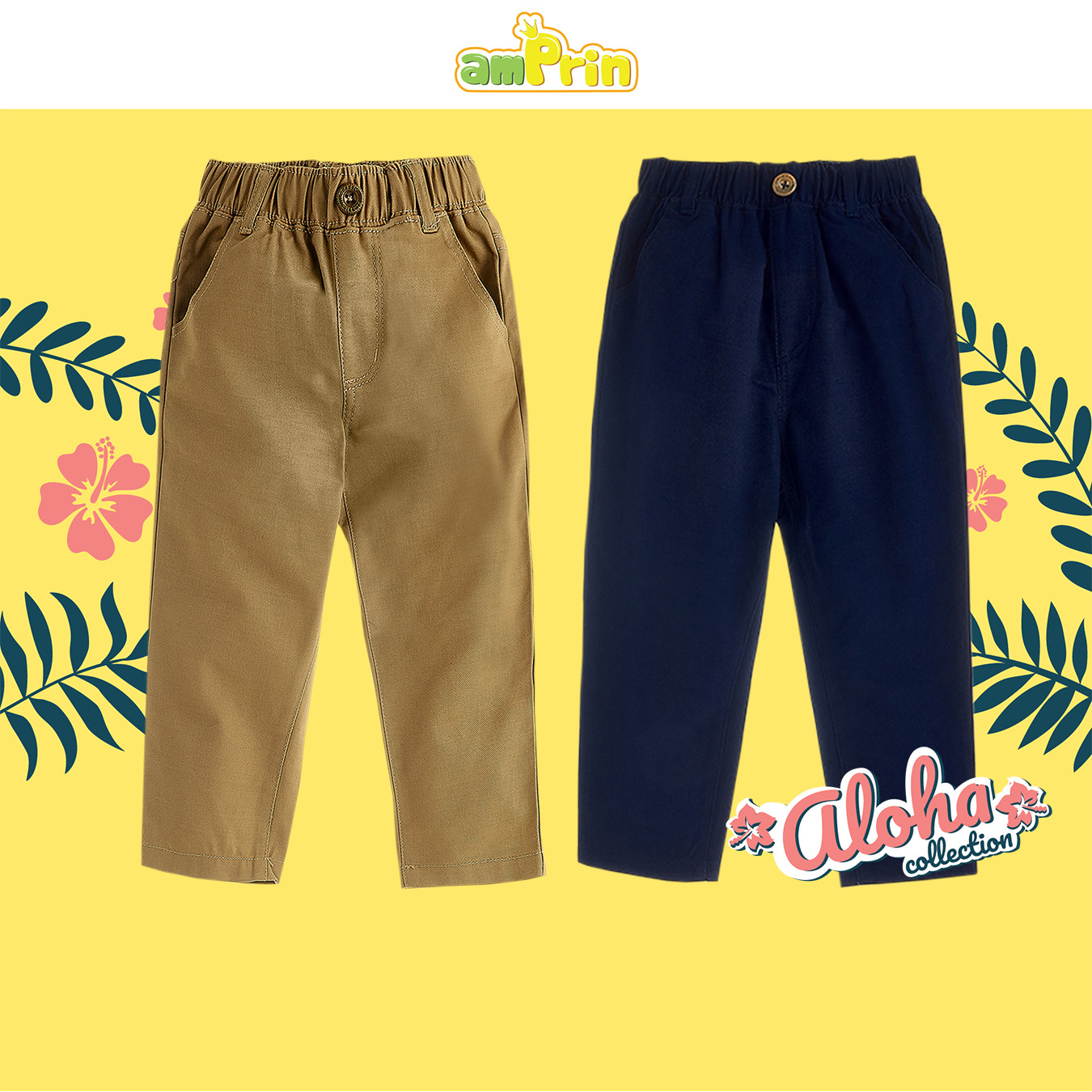 Quần kaki bo thun bé trai AmPrin QT697-QT698 từ 6 tháng- 14 tuổi màu xanh đậm/vàng đất